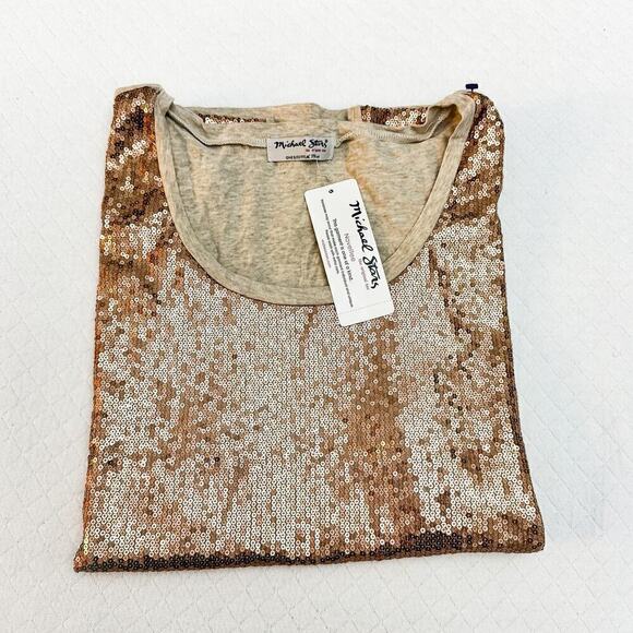 Michael Stars Bronze Sheer Heather Muscle Sleeve Sequin Front Top SZM/L - Picture 6 of 9